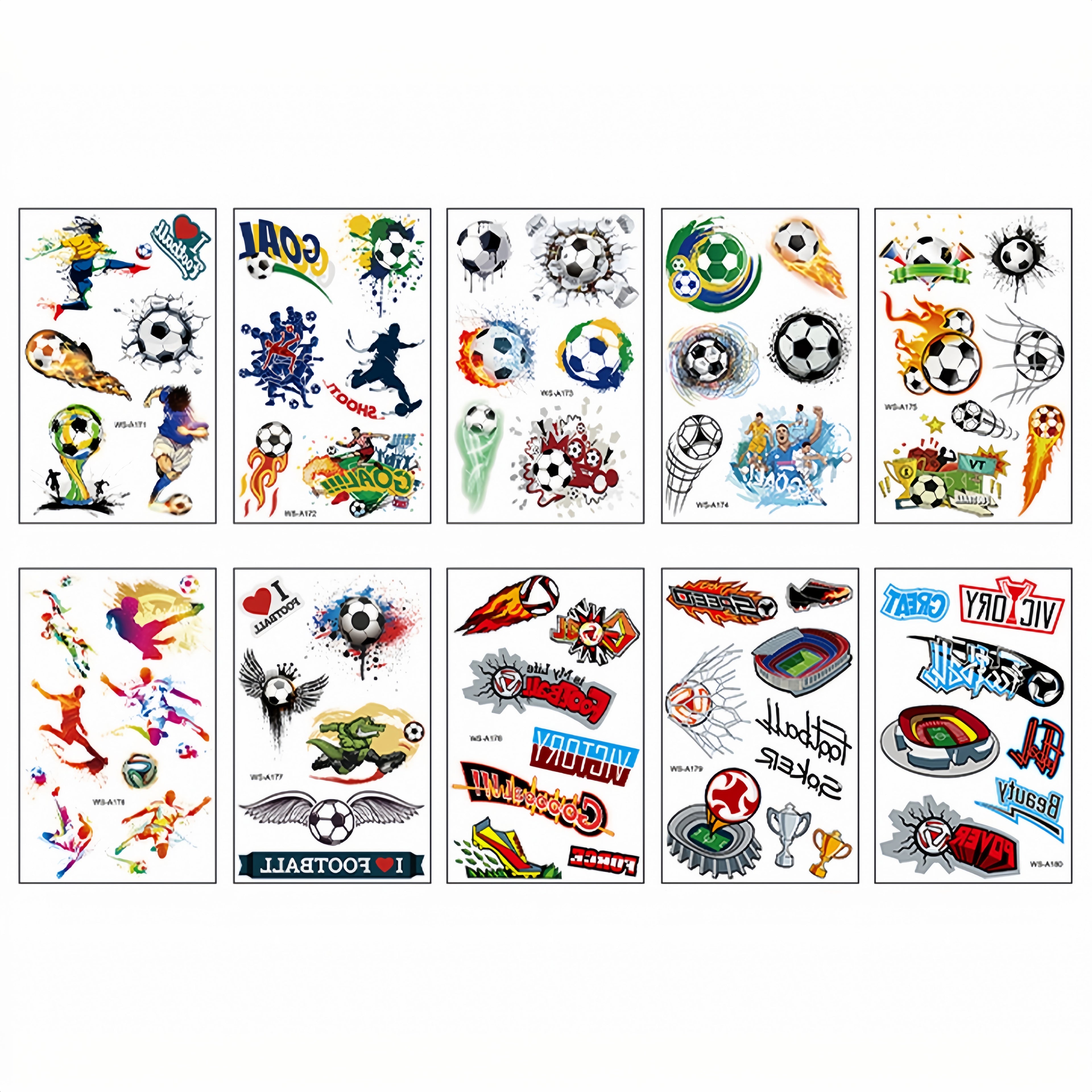 World Cup Soccer & Rugby Temporary Face Tattoo Stickers – 10 Pack