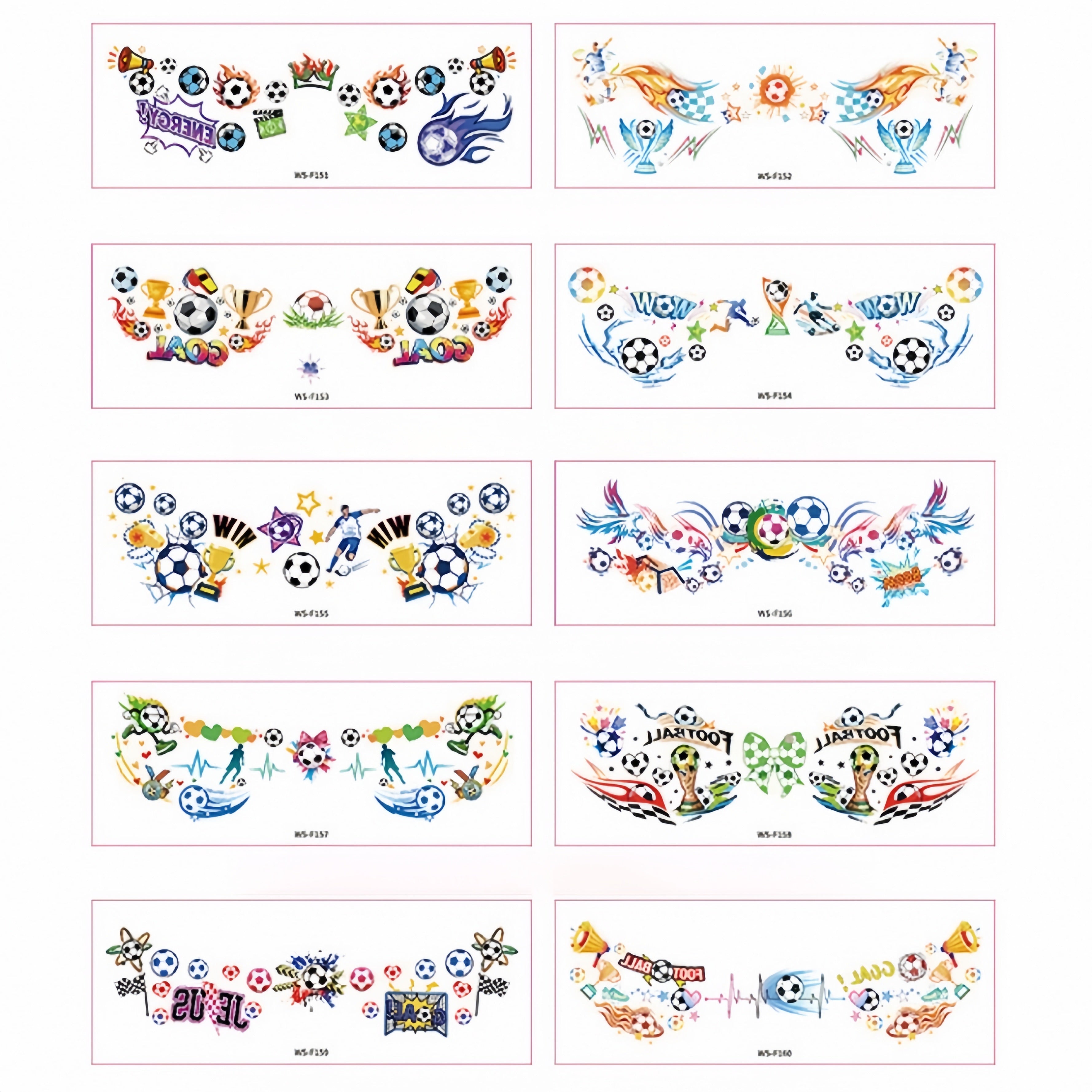 World Cup Soccer & Rugby Temporary Face Tattoo Stickers – 10 Pack