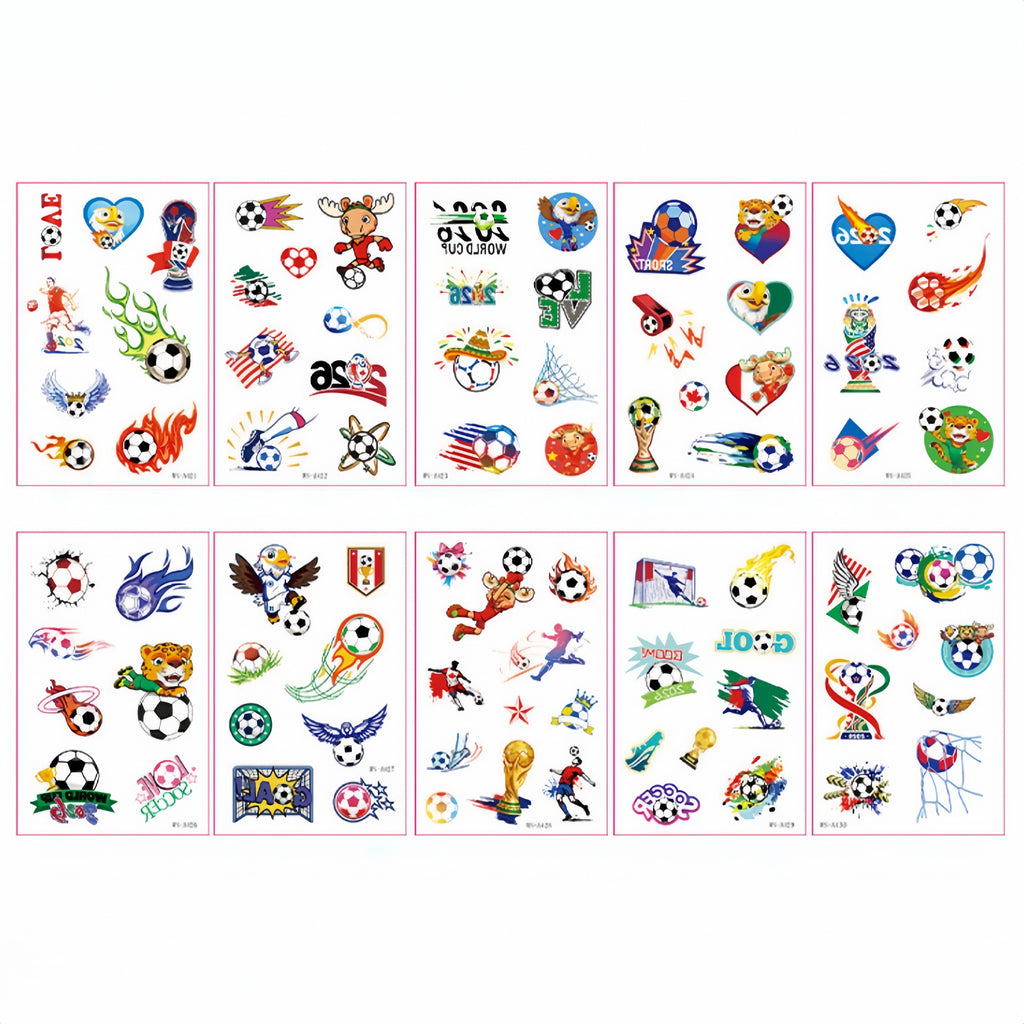 World Cup Soccer & Rugby Temporary Face Tattoo Stickers – 10 Pack